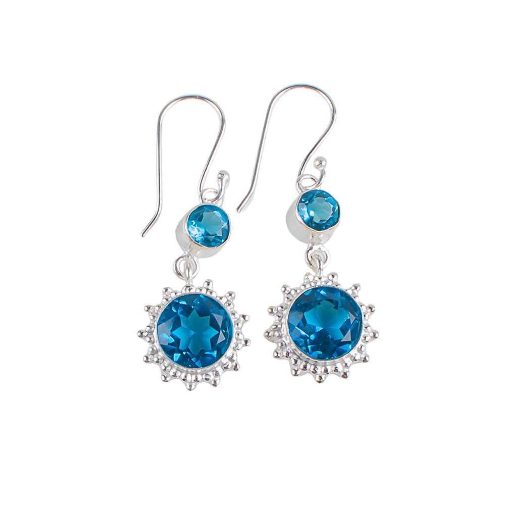 Swiss Blue Topaz Gemstone 925 Sterling Silver Jewelry Drop/Dangle Earrings 1.80" EE-13-9