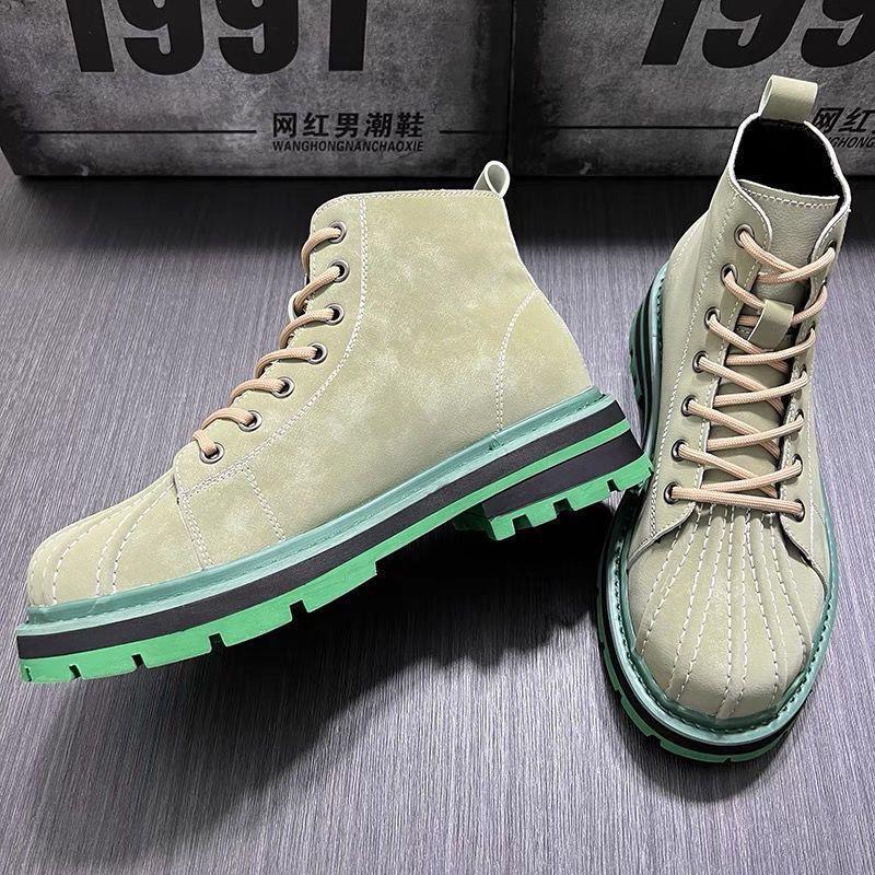 

Ретро Платформа Кожаная Обувь для Мужчин Высокий Верх Круглый Носок Мужские Повседневные Ботинки Толстая Подошва Уличная 2025 Тренд Взрослые Летняя Распродажа Новинка 39