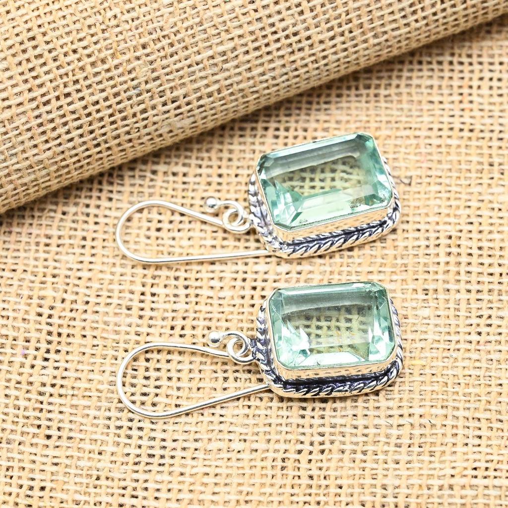 Aqua Apatite Gemstone Handmade 925 Solid Sterling Silver Jewelry Earrings For Wedding Gift