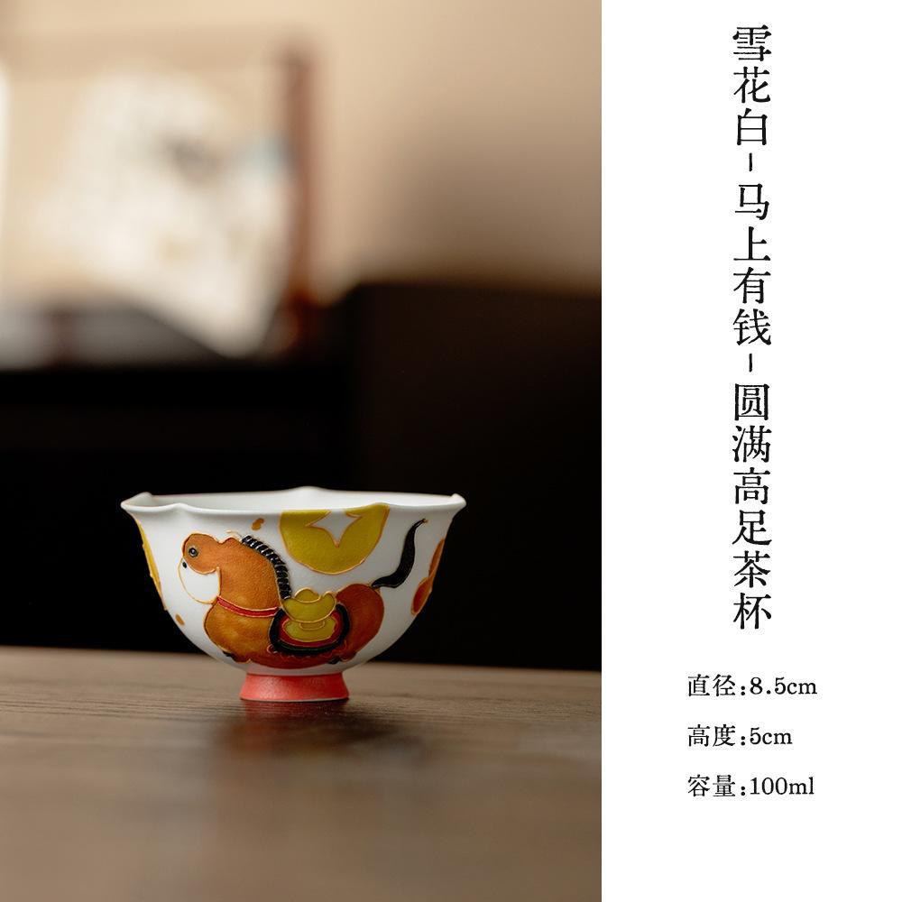 

100ml Hand-painted Horse Teacup Handmade Tea Bowl Tea Pair Tea-tasting Personal Cup Jianzhan Master Cups Household Teaset Gift As Your Choose
