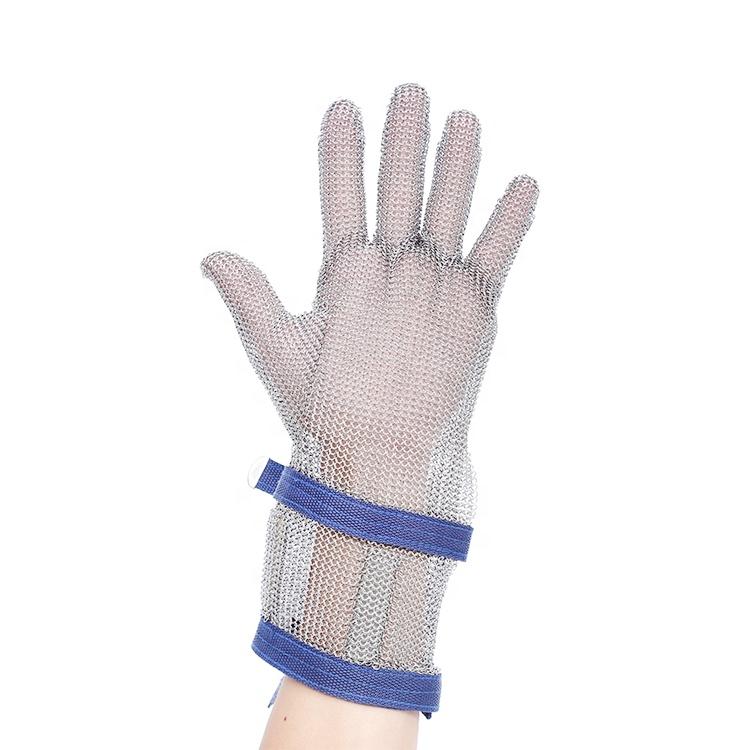 Stainless Steel Chainmail Ring Mesh Gloves Cut Resistant Hand Protection with 8cm Textile Cuff for Butchers