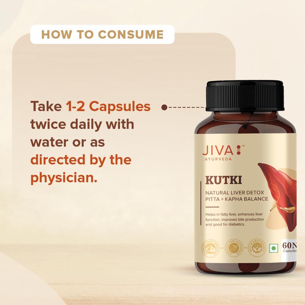 Jiva Kutki Capsules Liver Support Detox 60 Caps X Pack of 2 Natural Ayurvedic Supplement for Health