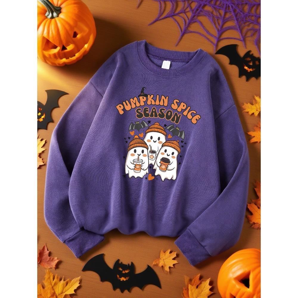 Ghost Pumpkin Spice Season Printed Ladies Sweatshirt Harajuku Costume Autumn Casual Halloween Pullover