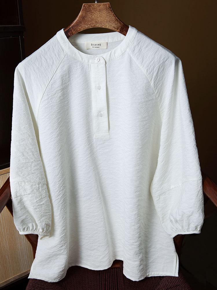 

Повседневная футболка из тутового шелка с рукавом пять четвертей, круглым вырезом и ретро-разрезами Extra Large белый