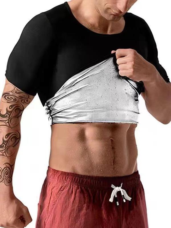 Sportovní top odvádějící pot, tvarující postavu v evropském a americkém stylu: Přiléhavý střih, Zeštíhlující břicho, Tvarovač pivního břicha, Hrudníček s krátkým rukávem