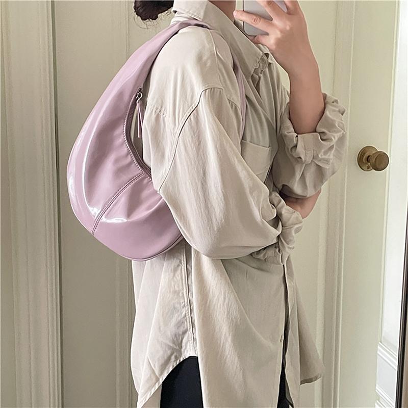 Korean Version Bright Surface Underarm Bag Fashion Fresh Solid PU Patent Leather Handbag Women's High-grade Sense Shoulder Bag