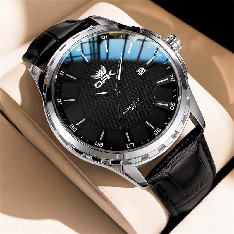 OPK Quartz Simple and Stainless Classic Design with Date Luminous Perfect Gift for High School Students and Office Workers Men's Watch, Popular,