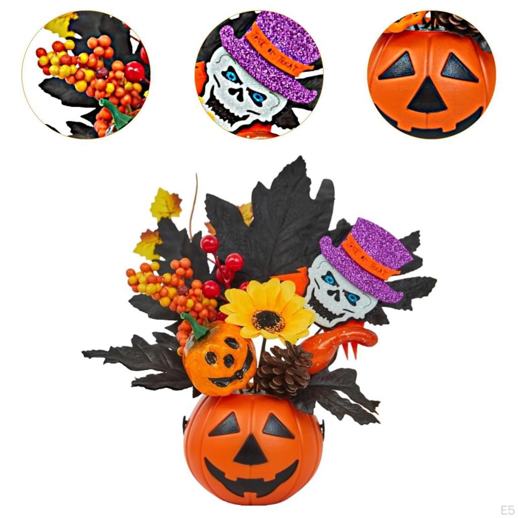 Künstlicher Kürbis Halloween Dekoration Tischaufsatz Ahornblätter Beerenblüten für Herbst