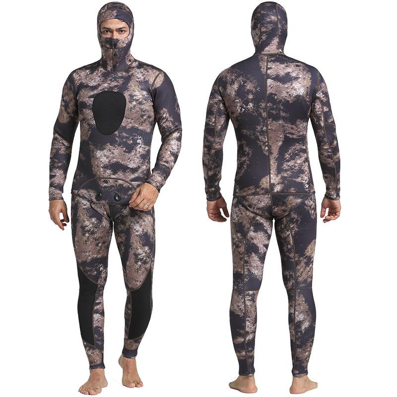 3mm Men's Camouflage Two-Piece Wetsuit for Fishing, Hunting, Diving, and Surfing