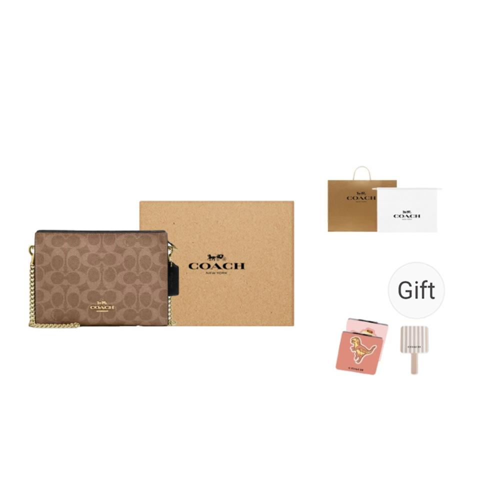 Coach Slim Crossbody 19 Logo Print Zipper Closure Coated Canvas Shoulder Bag Women Crossbody Bag Brown Black CW204-IMQRX