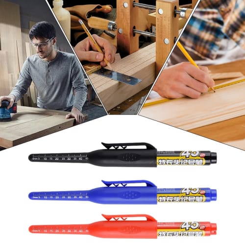 3-Color Carpenter's Marker Pen, Construction Marking Pencil, 3-Color Construction Marking Tool, Deep Reach Marker for Door Lock Installation, Long Tip