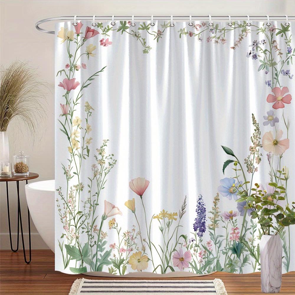 1 x Vintage Floral Shower Curtain, Beautifully Hand-Painted Floral Pattern, Polyester Fabric, Machine Washable, With Hooks