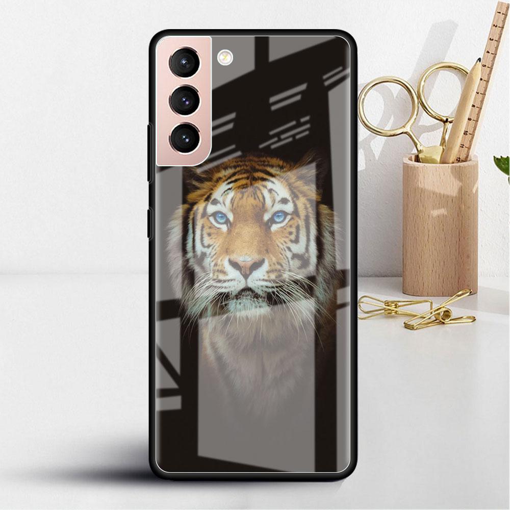 Glass Case For Samsung Galaxy S22 S20 FE S21 Plus Phone Cover S10 5G S9 Note 20 Ultra 10 Lite Shell Wolf Lion Animal
