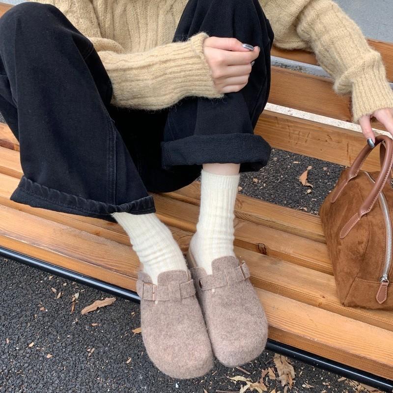 2025 Spring and Autumn New Baotou Half Slippers Women's Korean Edition Thick-soled Medium Heel Belt Buckle Lazy Casual Outer Wear Muller Shoes