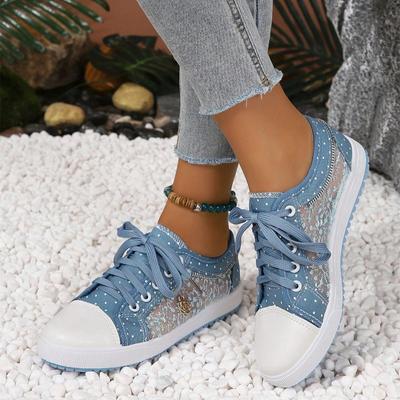 Mode Damen Schuhe Mode Sommer Freizeit Schuhe Ausschnitte Spitze Canvas Hohl Atmungsaktiv Plateau Flache Schuhe Frau Outdoor Sneaker