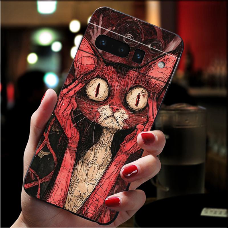 Handyhülle Für Google Pixel 10 Pro 9 Pro XL 9A 8 7 6 Pro Pixel 8A 7A 6A Pixel 8 7 6 5 Schwarze Katze Kunst