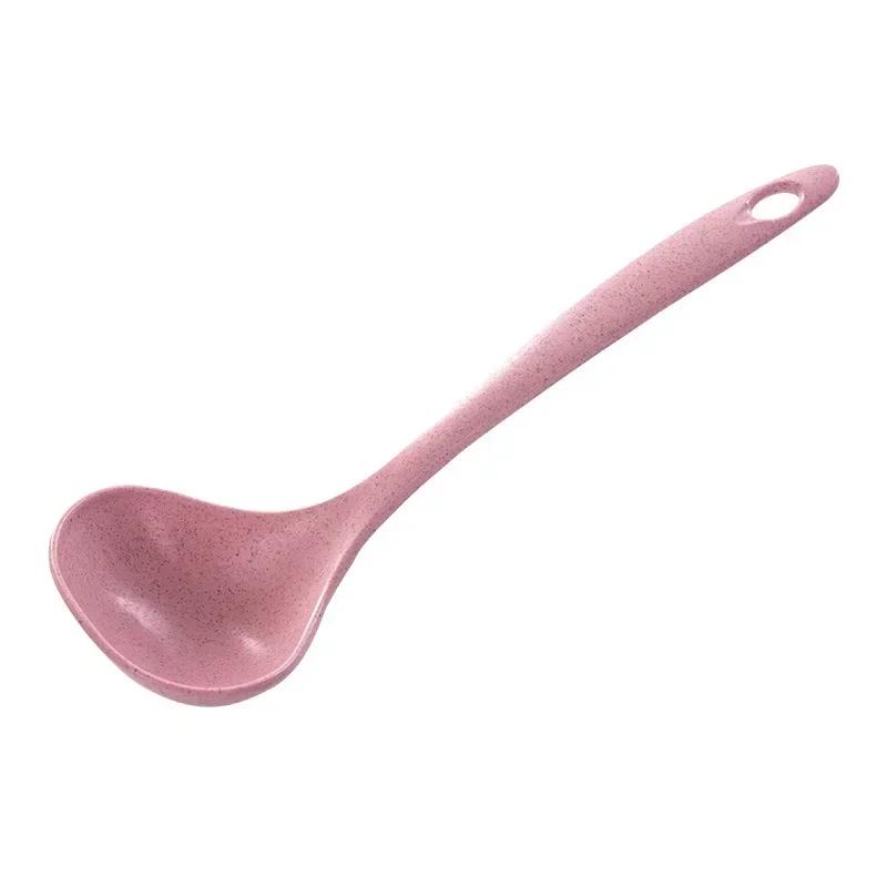 Kitchen Convenience Tableware Wheat Straw Soup Ladle 4 Colors Long Handle Soup Rice Spoon Meal Dinner Scoops Cooking Tools