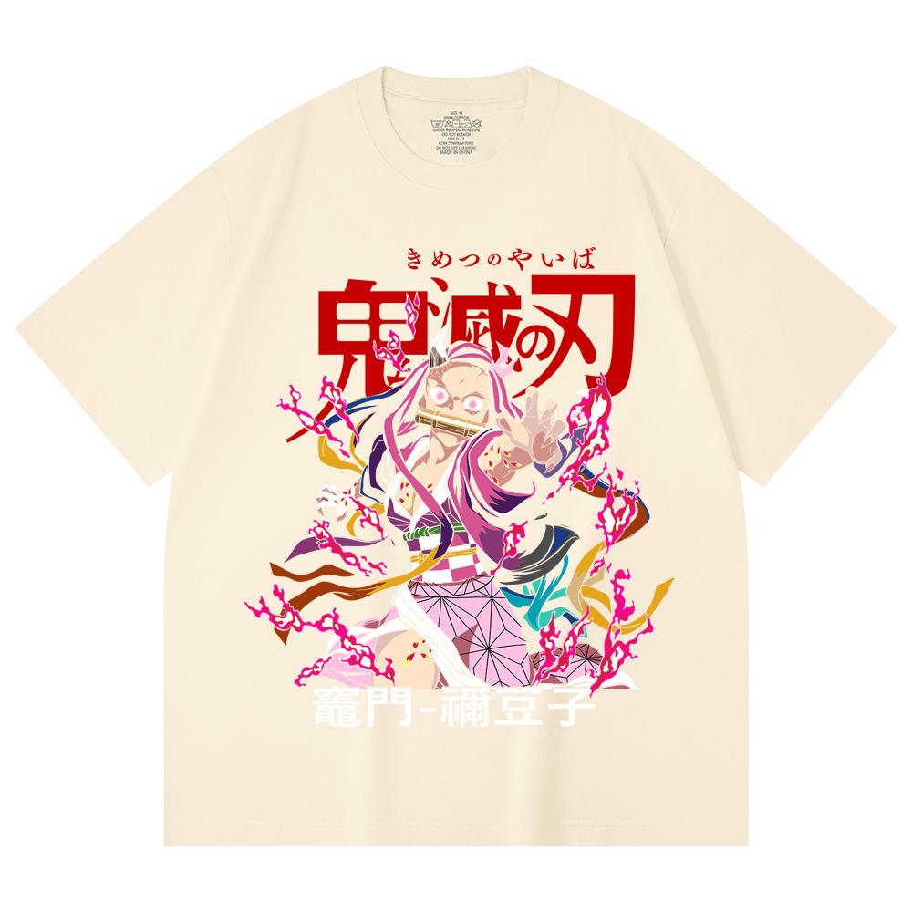 

230 Gsm 100% Cotton Demon Slayer V72 Nezuko Print Unisex Heavy Cotton T Shirt XS абрикосовый