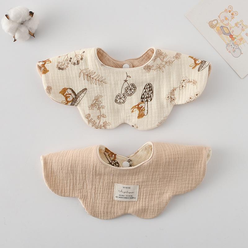 Korean-Style A-Class 100% Cotton 360° Rotatable Baby Bibs. 2-in-1 Wave Flower Design, Absorbent & Breathable. Safe for Infants