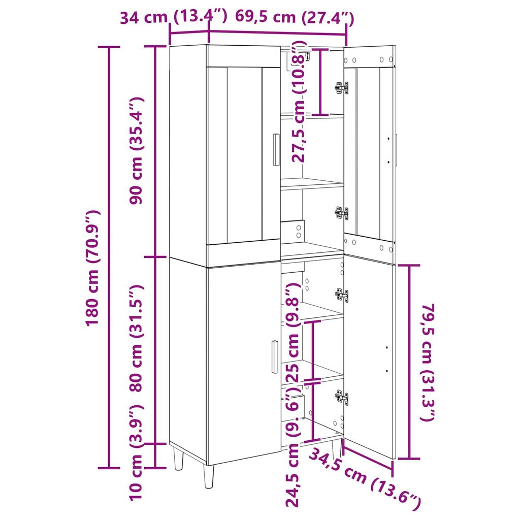 Highboard Artisan Oak 69.5 x 34 x 180 cm
