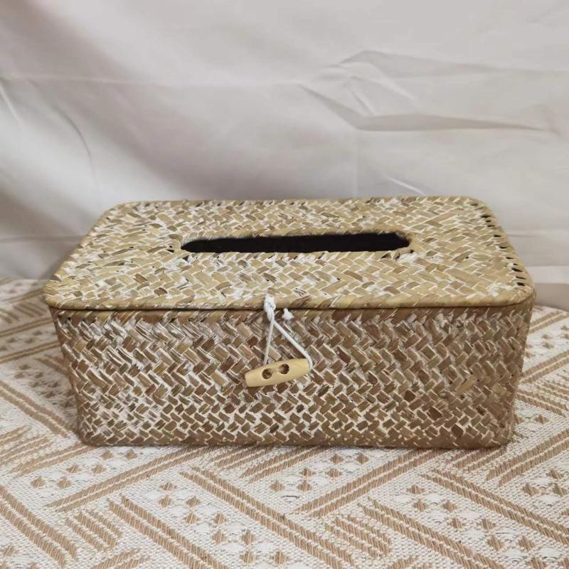 Fashion Imitation Rattan Woven Tissue Box Large Capacity Vintage Napkin Holder Paper Towel Box Office