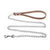 Metal Dog Leash Training Collar Rope   Strap with PU Handle (Brown)