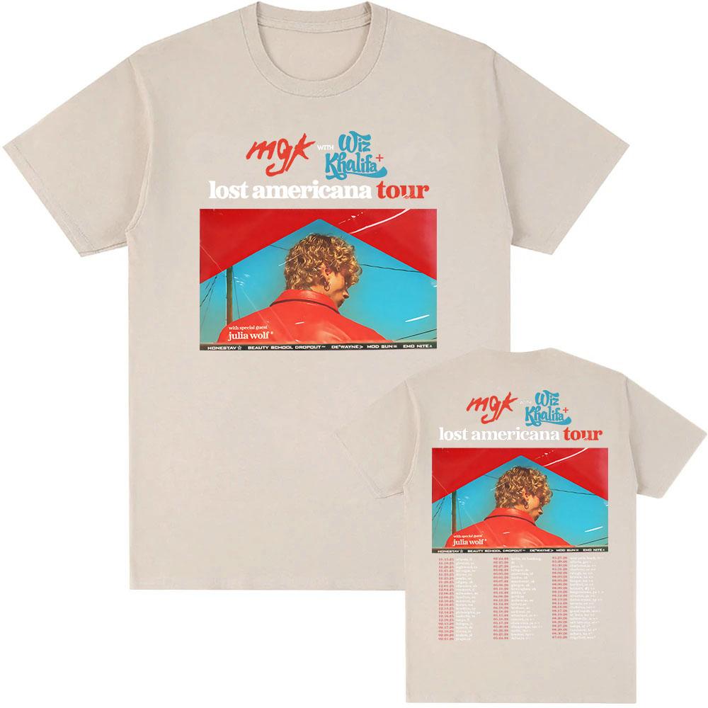 MGK Lost Americana Tour T-Shirt Machine Gun Kelly Sänger Grafik T-Shirt Baumwolle Kurzarm Lässig Herren/Damen T-Shirt Streetwear