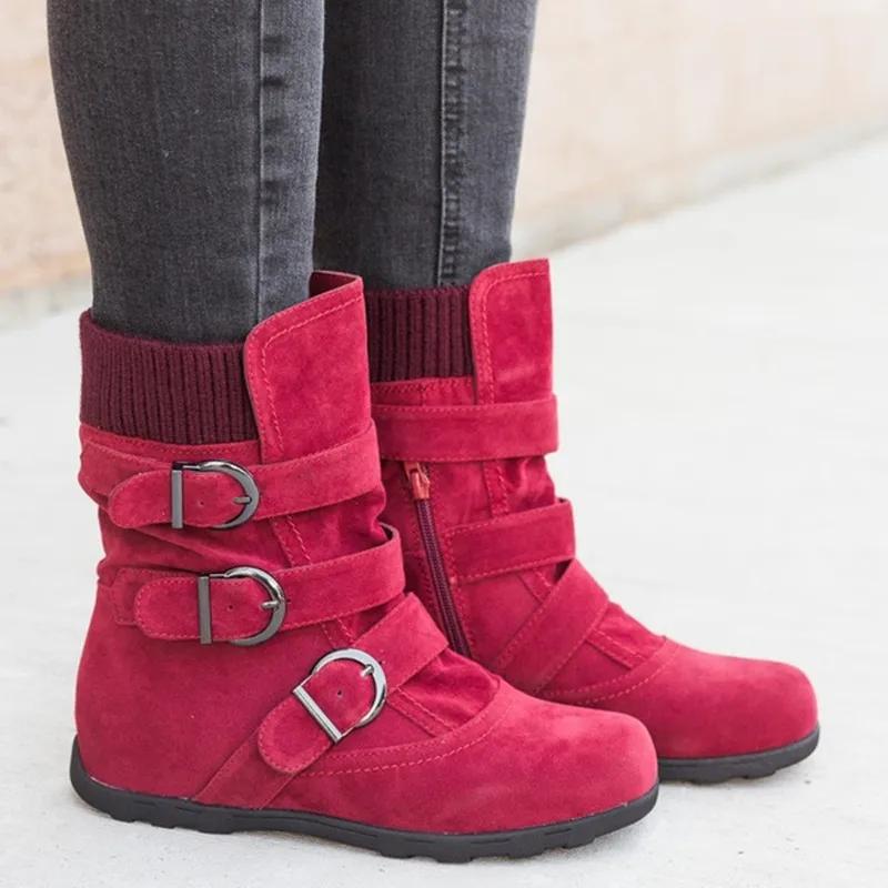 

Fashion Shoes for Women Warm Snow Boots Flat Plush Casual Ladies Shoes Autumn Buckle Female Mid-calf Boots Plus Size 35-43 Boots Women 35