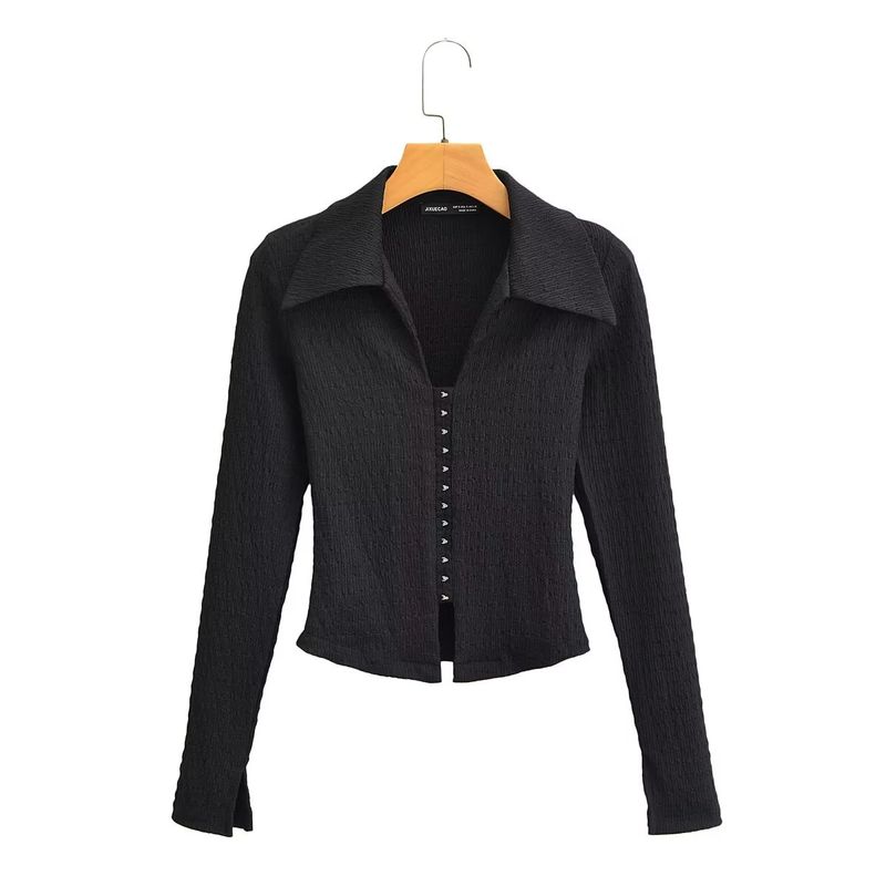 Kaslead Fashion Style Texture Tight Long Sleeves T-shirt