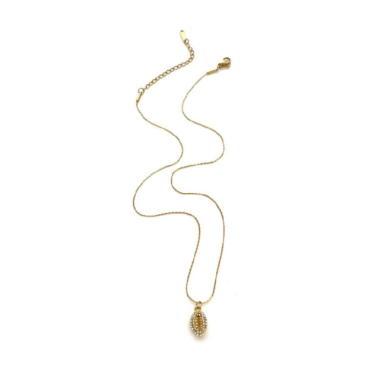 Stainless Steel Nauticals Necklace With Intricate Shell Designs and Rhinestones Decorations for Everyday Stacking
