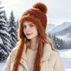 Fluffy Knit Trapper Hat Women Winter Warm Ear Flap Beanie with Pom Pom Soft Furry Ski Cap