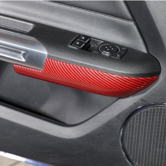Innerdörr Armstöd Platta Skyddslister Ramar För Ford Mustang 2015+ Röd Kolfiber