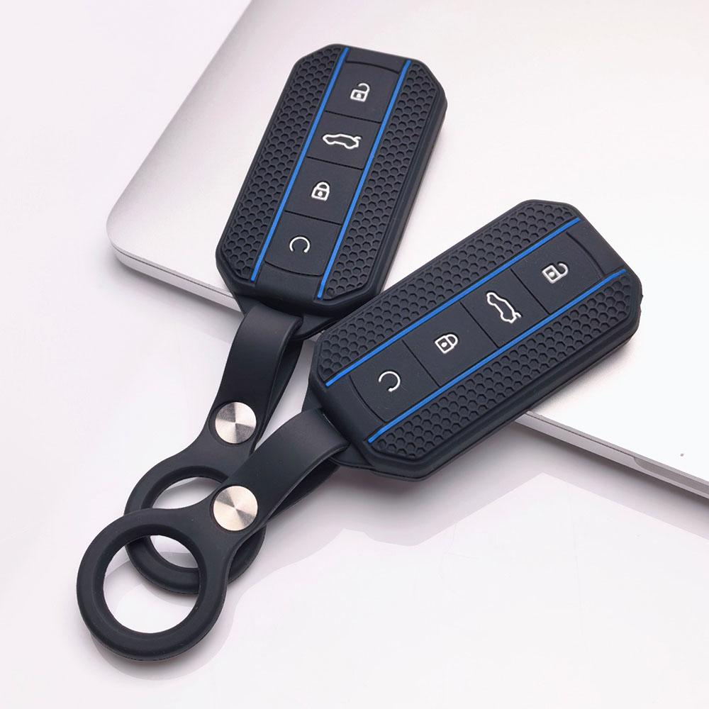 4 Button Silicone Key Fob Cover with Matching Keychain for Chery Jaecoo 7 8 J7 J8 Lock Unlock Trunk Remote Start Buttons, Full Wrap Key Guard for