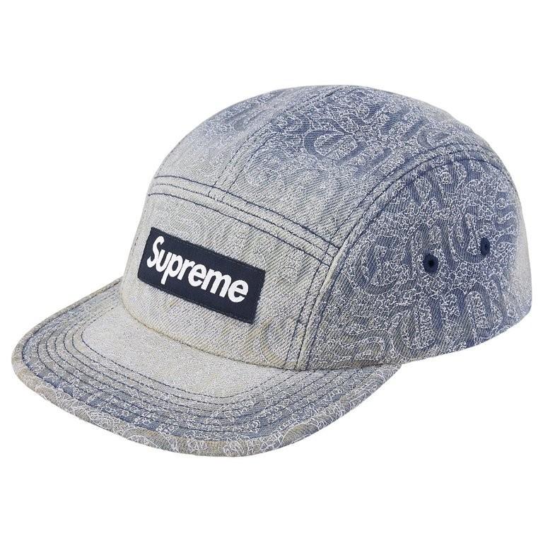 815739 Supreme Stitched Old English Denim Camp Cap Blue One-Size