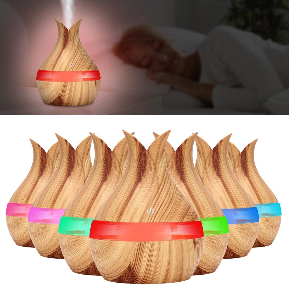 

300ml 7 Color LED Night Light Aroma Essential Oil Diffuser Air Humidifier Light Wooden Grain