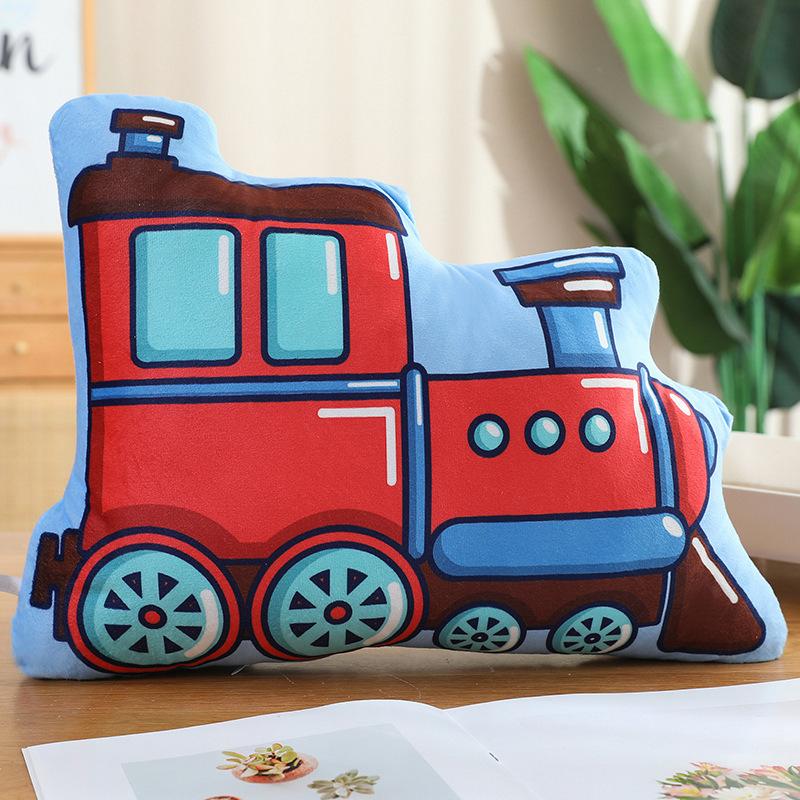 Cartoon Police Car Fire Truck Throw Pillow Plush Toy Doll Excavator Train Doll Home Pillow Doll