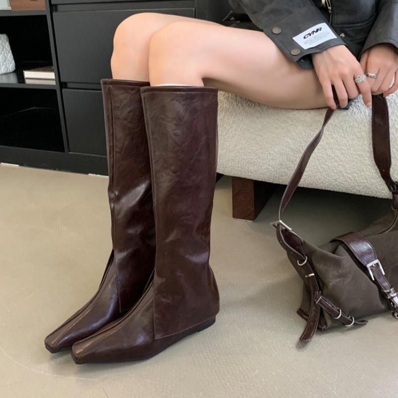 

Explode and show thinness! Square head versatile height-increasing boots for women s 2025 autumn new retro pants boots knight thin boots 39 коричневый