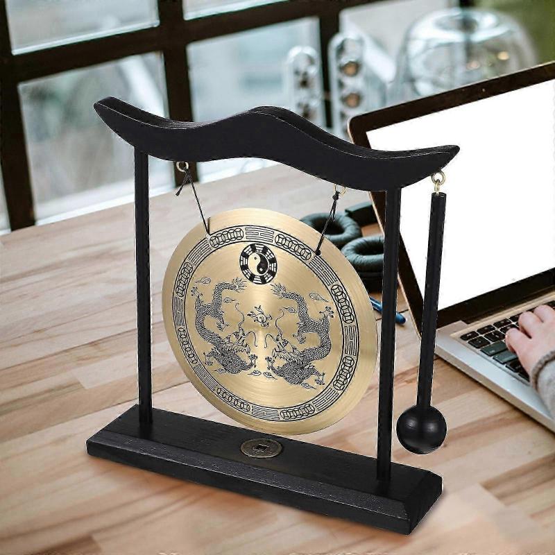 Gong with Mallet Antique Ornament Chinese Style Copper Gong Handicraft Decoration