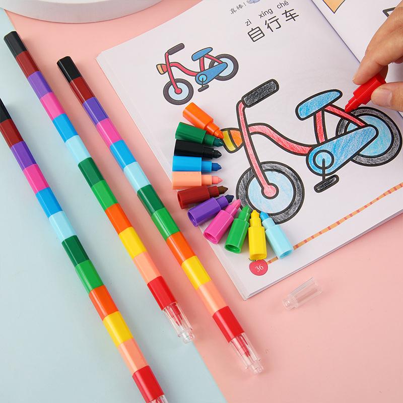 1Pcs 12 Colors Crayon Creative Building Blocks Graffiti Pens For Painting Stationery Student For Kids Square Crayon Oil Pastel