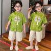Boys' Hanfu Tang Suit - Dragon Boat Festival 2026: Green Gem National Style Short Sleeve Set for Toddlers