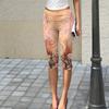 Women's Slim Fit Printed Ruched Capri Pants Elastic Waistband Stretchy Fabric Comfortable Fit Casual Bottoms for Daily Wear