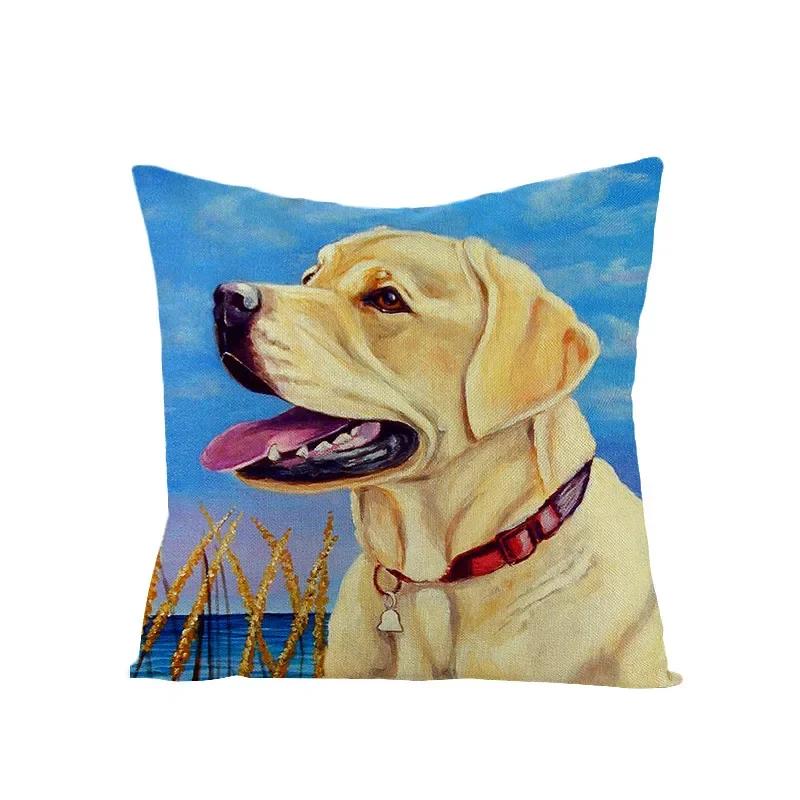 Animal Printed Cute Dog Cushion Cover Linen Poppy Throw Pillow Cover Decorative Sofa Pillow Case Pillowcase 45X45Cm