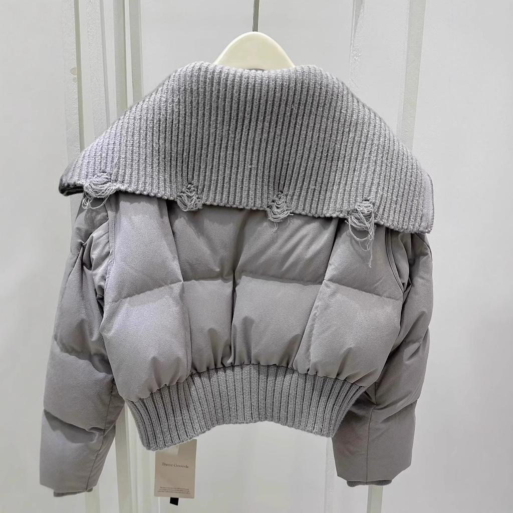 New down jacket women's short high waist large lapel collar fashionable white duck down winter warm jacket