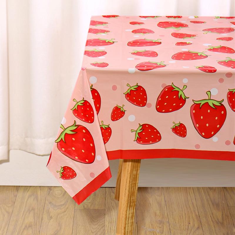 Strawberry Party Disposable Tablecloth Happy 1st Birthday Party Decoration Kids Girl Baby Shower Strawberry Wedding Supplies