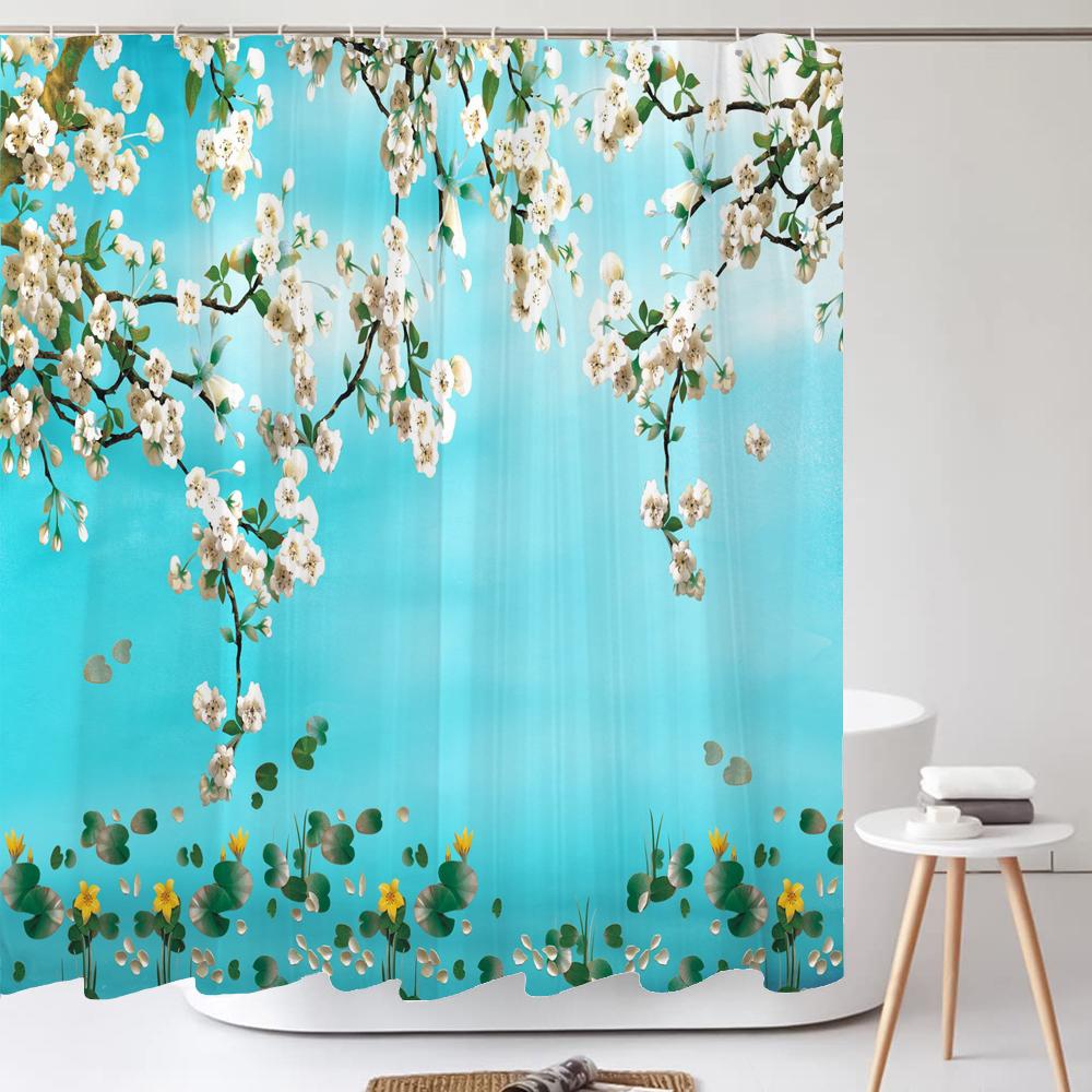 Watercolor Red Flower Shower Curtain Flowers and Plants Waterproof Polyester Bath Curtain For Bathroom Home Decor Accessories