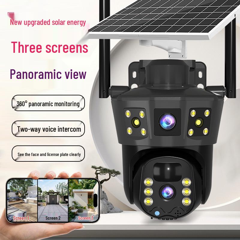 4G Outdoor Three-Screen 360-Degree Night Vision Surveillance Camera with Mobile Remote Access