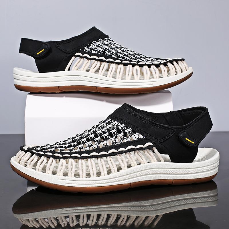 Fashion Handmade Leather Summer Flats Street Style Sandals for Man Fashion Mens Hollow Out Casual Shoes Comfortable Breathable Slippers