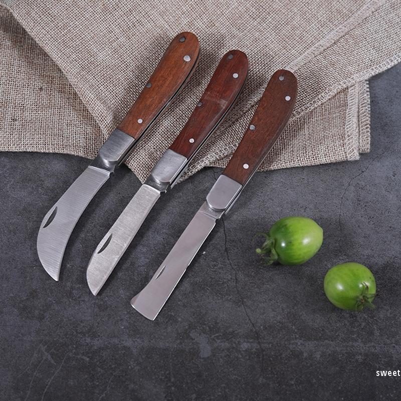 Grafting Foldable Knife Gardening Grafting Pruning Knife Fruit Tree Plant Branches Cutter Tools Portable Wooden Handle Knife