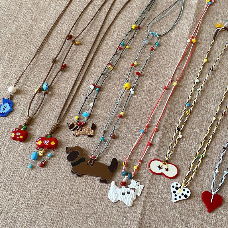 Collier Pendentif Pomme pour Femmes - Design Dessin Animé Huile Goutte Acrylique Chaîne Pull