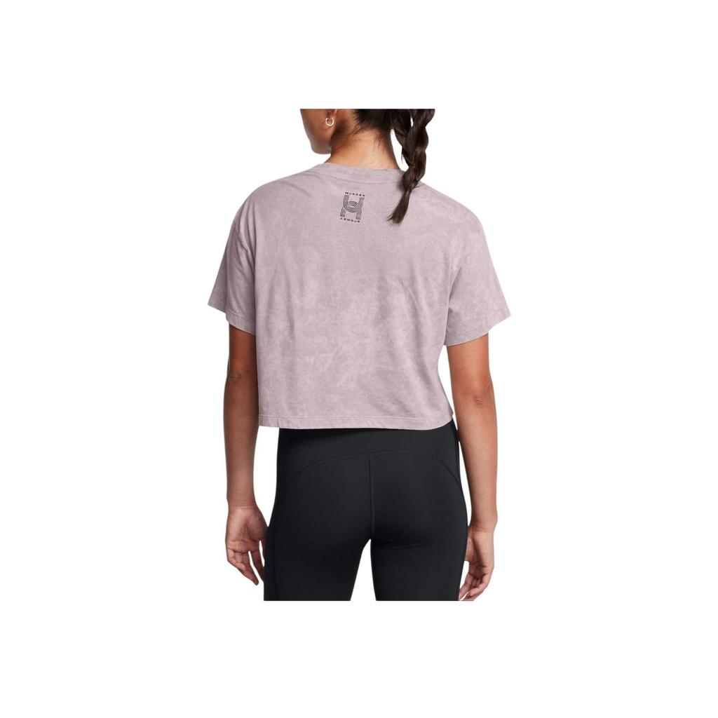 Under Armour Anywhere UA Run Short Sleeve Logo Print Round Neck T-Shirt Women Tops Purple 1386343-015